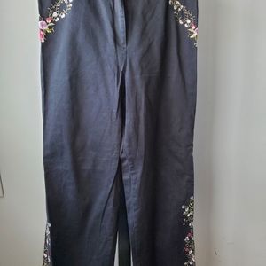 Black Slacks with floral embroidery